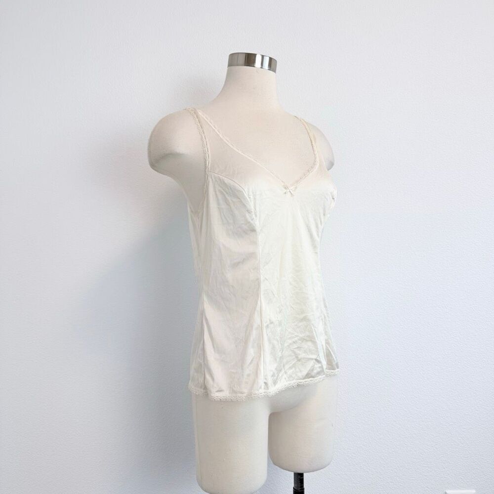 Vintage Vanity Fair Ivory Cream Yellow Camisole Lingerie Slip Top Lace Medium